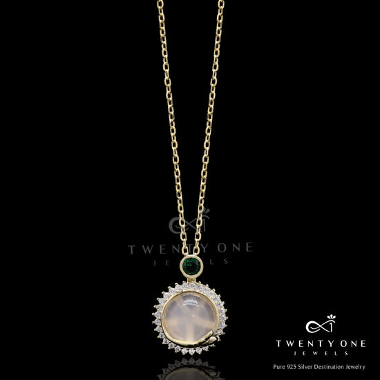 Exclusive Mystic Love Crystal Gold Finish Pendant with Chain on Pure 925 Silver