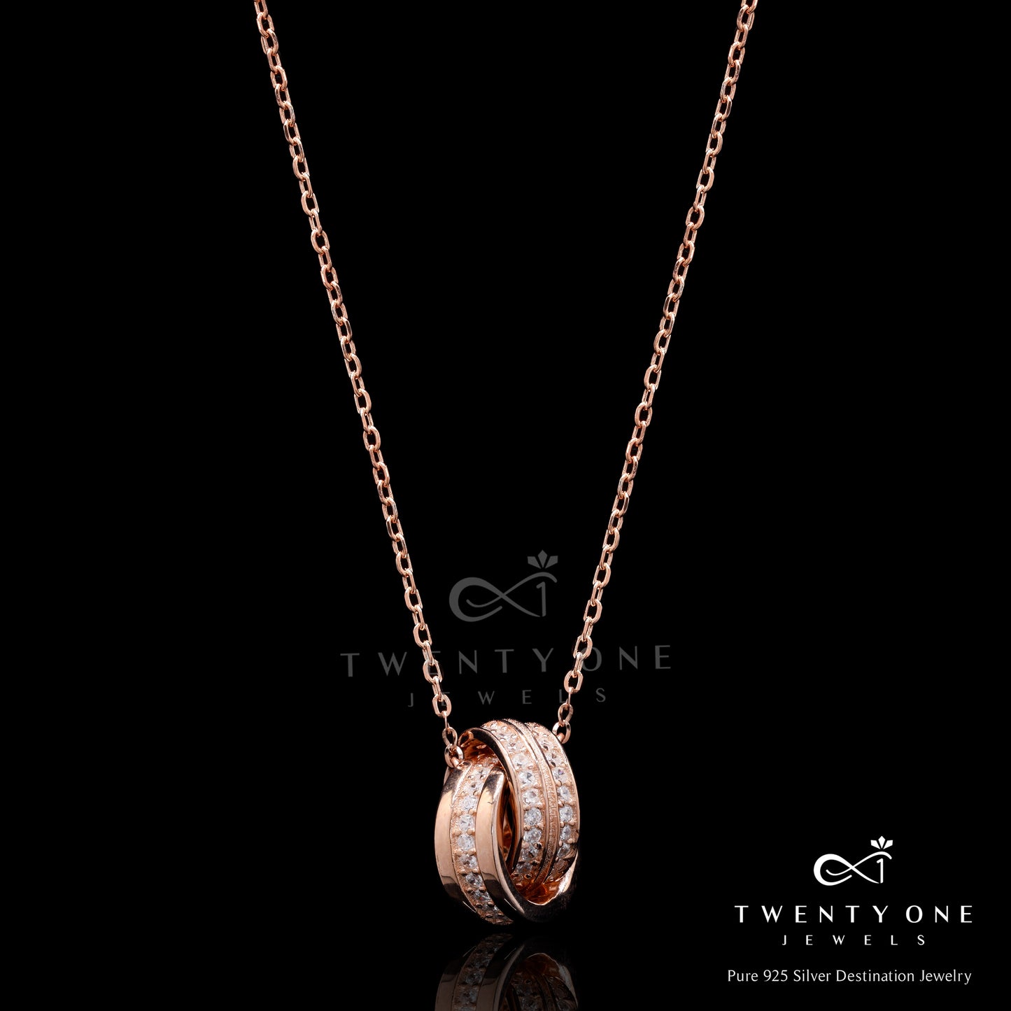Valentines Exclusive American Diamond Studded Rose Gold Finish Intertwined Ring of Love on Pure 925 Silver