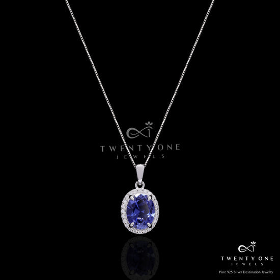 Ultra Premium Deep Blue Oval Sapphire Pendant Set on Pure 925 Silver