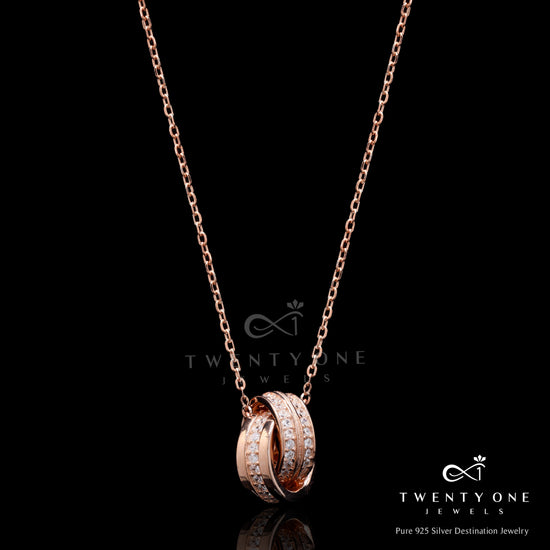 Valentines Exclusive American Diamond Studded Rose Gold Finish Intertwined Ring of Love on Pure 925 Silver