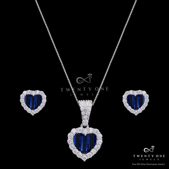 Premium Blue Sapphire Baguette Alina Heart Pendant Set on Pure 925 Silver