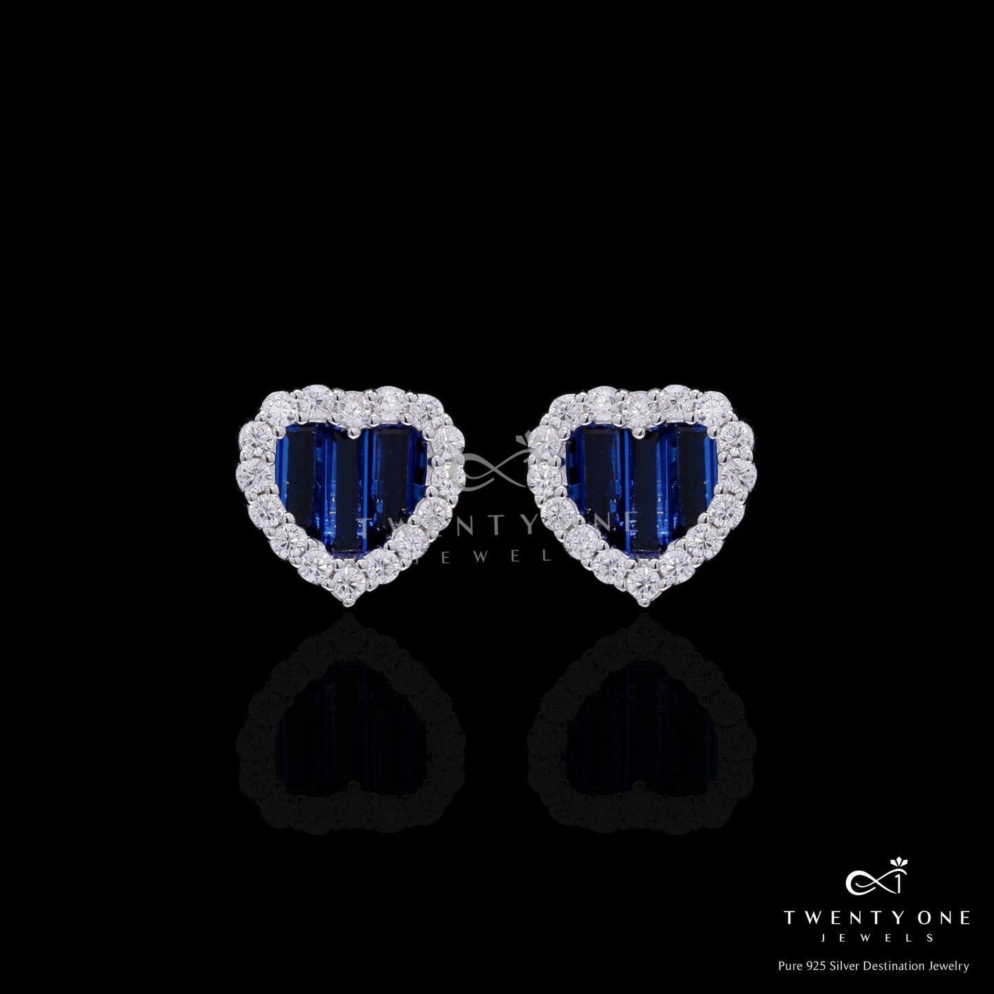 Premium Blue Sapphire Baguette Alina Heart Pendant Set on Pure 925 Silver