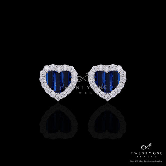 Premium Blue Sapphire Baguette Alina Heart Pendant Set on Pure 925 Silver