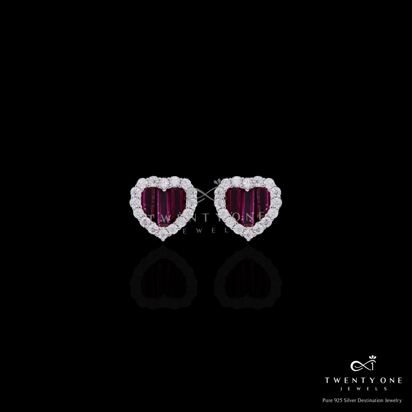 Premium Ruby Baguette Alina Heart Pendant Set with Diamond Cluster on Pure 925 Silver