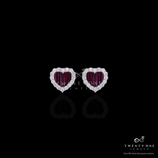 Premium Ruby Baguette Alina Heart Pendant Set with Diamond Cluster on Pure 925 Silver