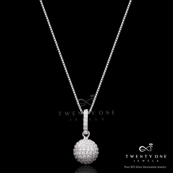 Invisible Setting Disco Ball Dana Pendant with Chain on Pure 925 Silver