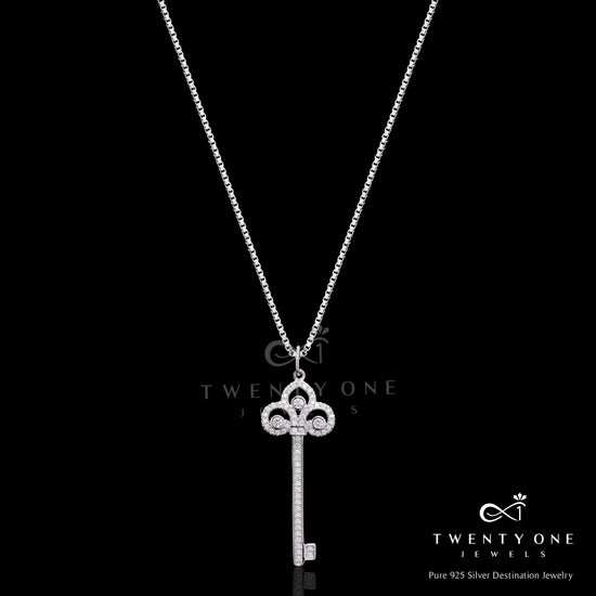 American Diamond Studded Hariette Key Pendant with Chain on Pure 925 Silver