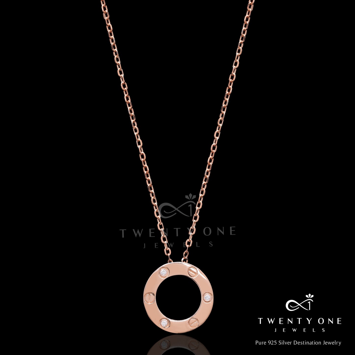 Premium Rose Gold Luxury Brand Inspired Pendant with Chain on Pure 925 Silver