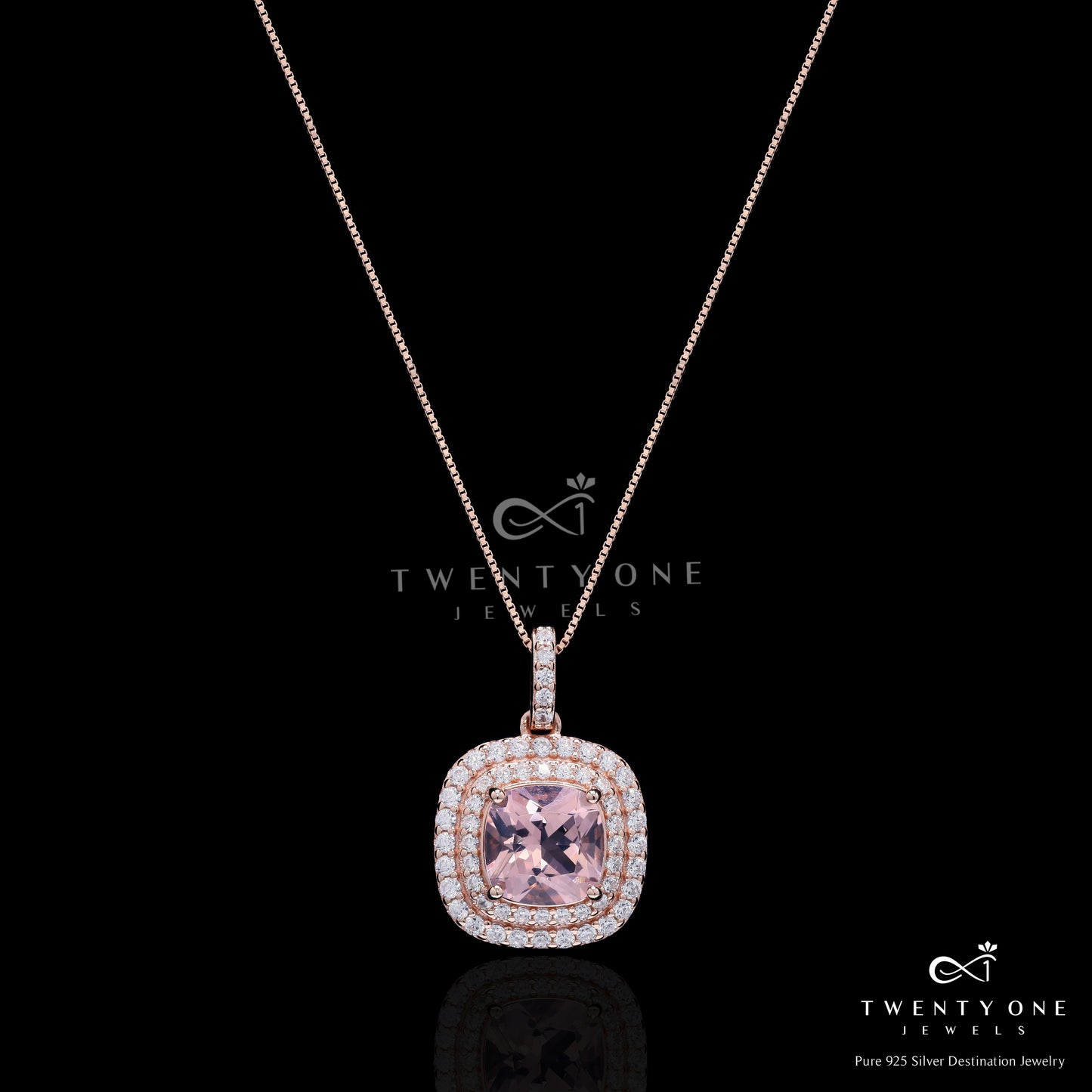 Ultra Premium Hydro Pink Cushion Cut Morganite Double Layered Elizir Pendant Set on Pure 925 Silver