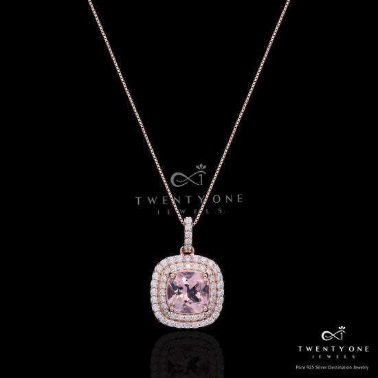 Ultra Premium Hydro Pink Cushion Cut Morganite Double Layered Elizir Pendant Set on Pure 925 Silver