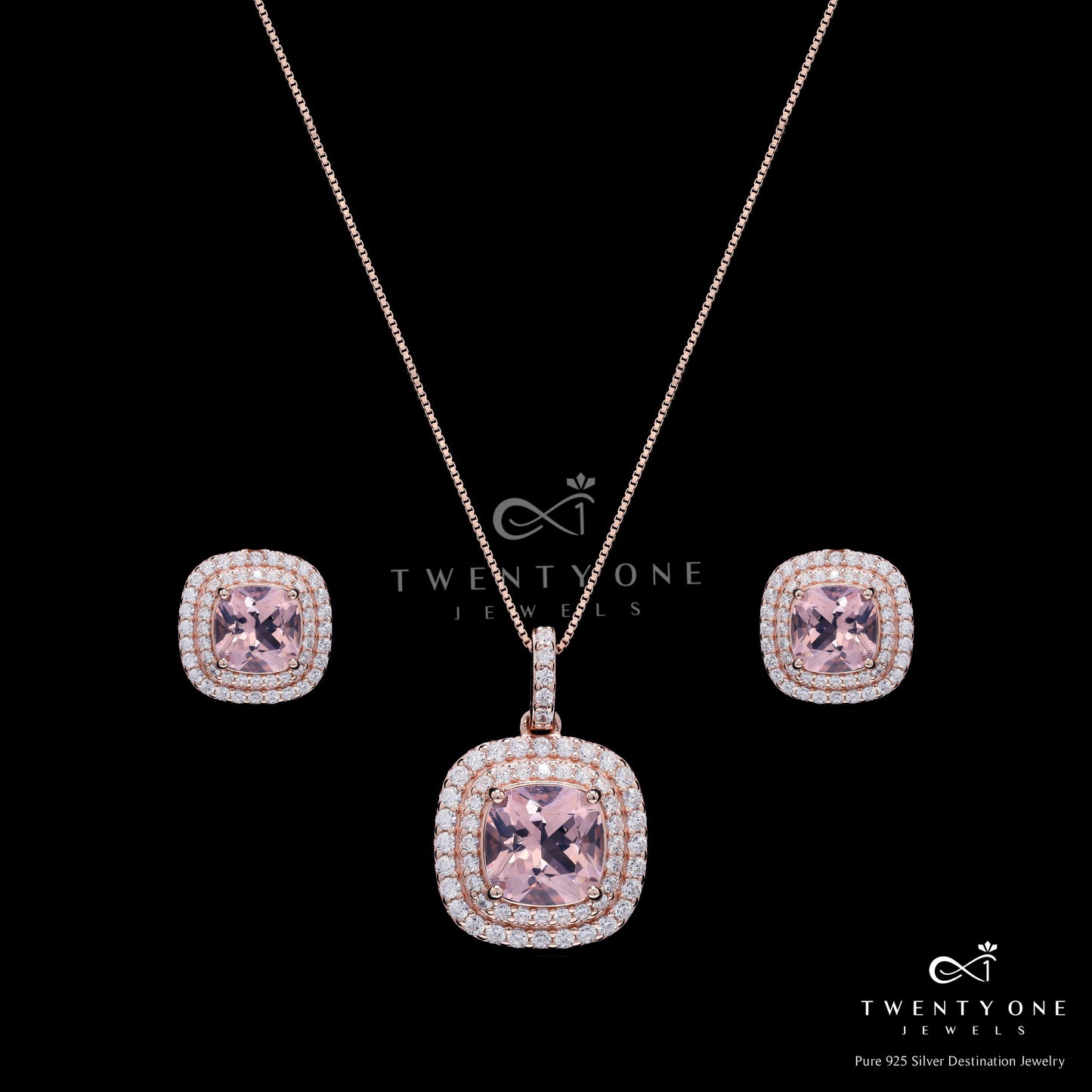 Ultra Premium Hydro Pink Cushion Cut Morganite Double Layered Elizir Pendant Set on Pure 925 Silver