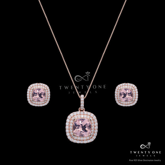 Ultra Premium Hydro Pink Cushion Cut Morganite Double Layered Elizir Pendant Set on Pure 925 Silver