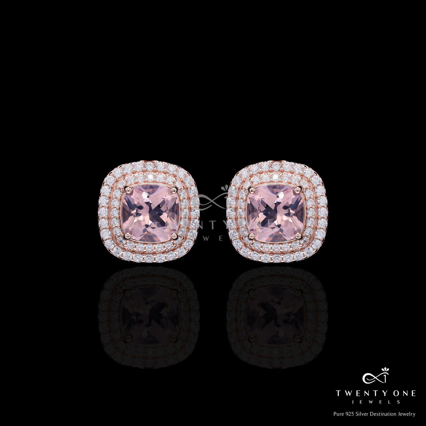 Ultra Premium Hydro Pink Cushion Cut Morganite Double Layered Elizir Pendant Set on Pure 925 Silver