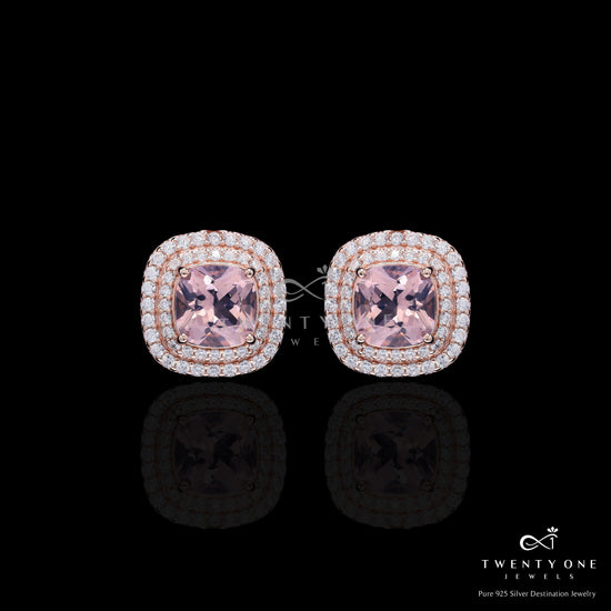 Ultra Premium Hydro Pink Cushion Cut Morganite Double Layered Elizir Pendant Set on Pure 925 Silver