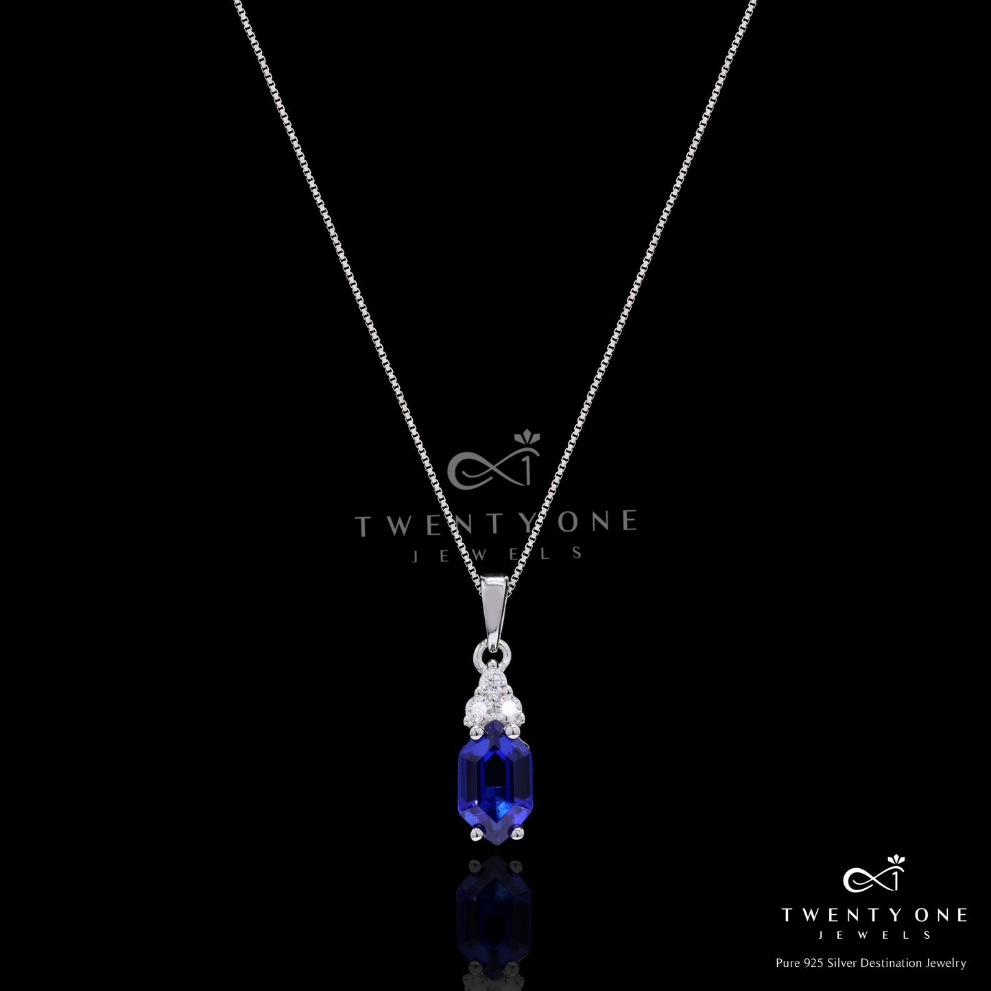 Hexagon Hydro Blue Sapphire Aqua Pendant Set on Pure 925 Silver