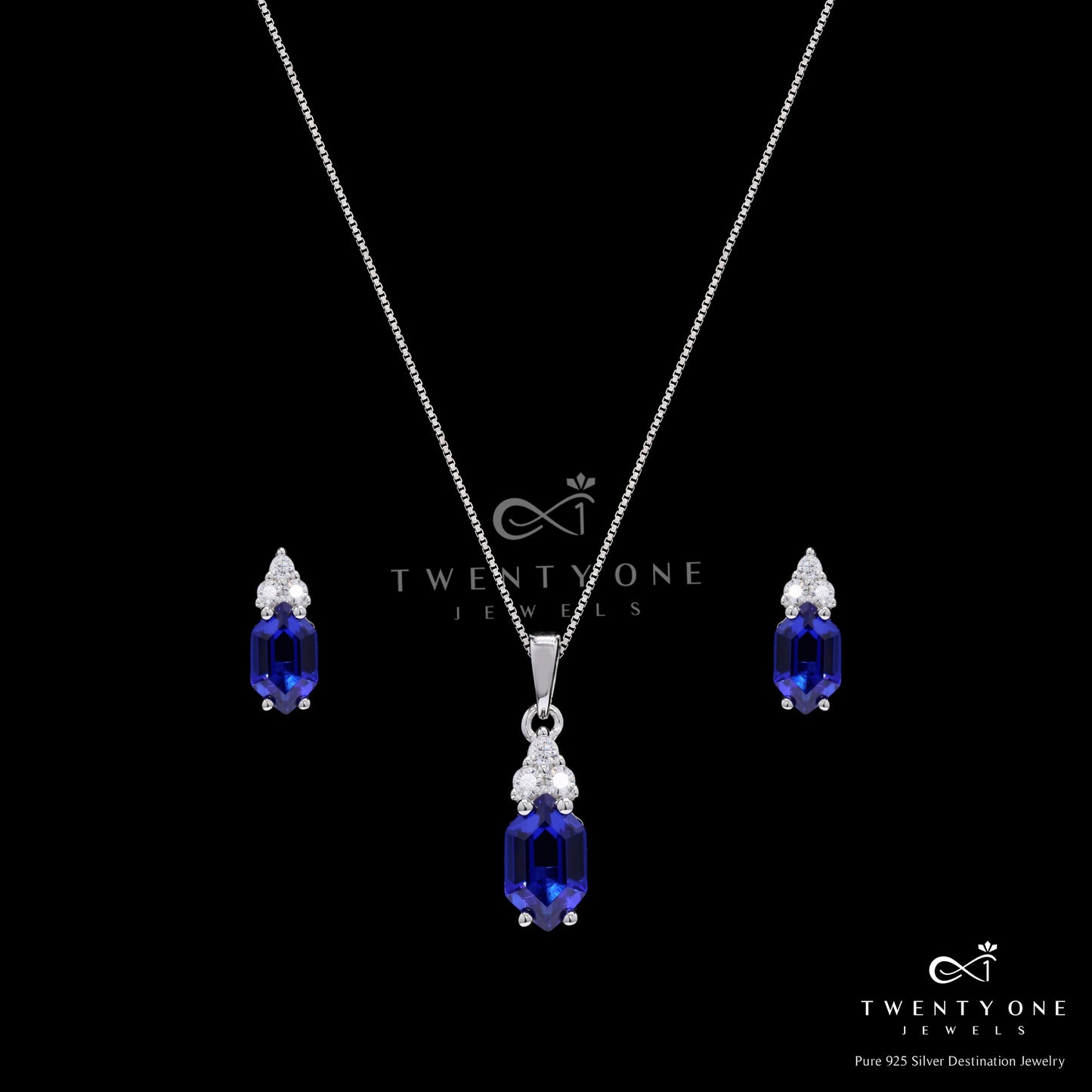 Hexagon Hydro Blue Sapphire Aqua Pendant Set on Pure 925 Silver