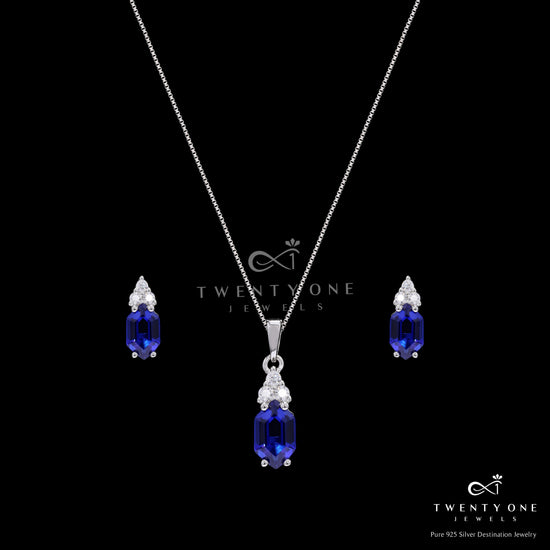 Hexagon Hydro Blue Sapphire Aqua Pendant Set on Pure 925 Silver
