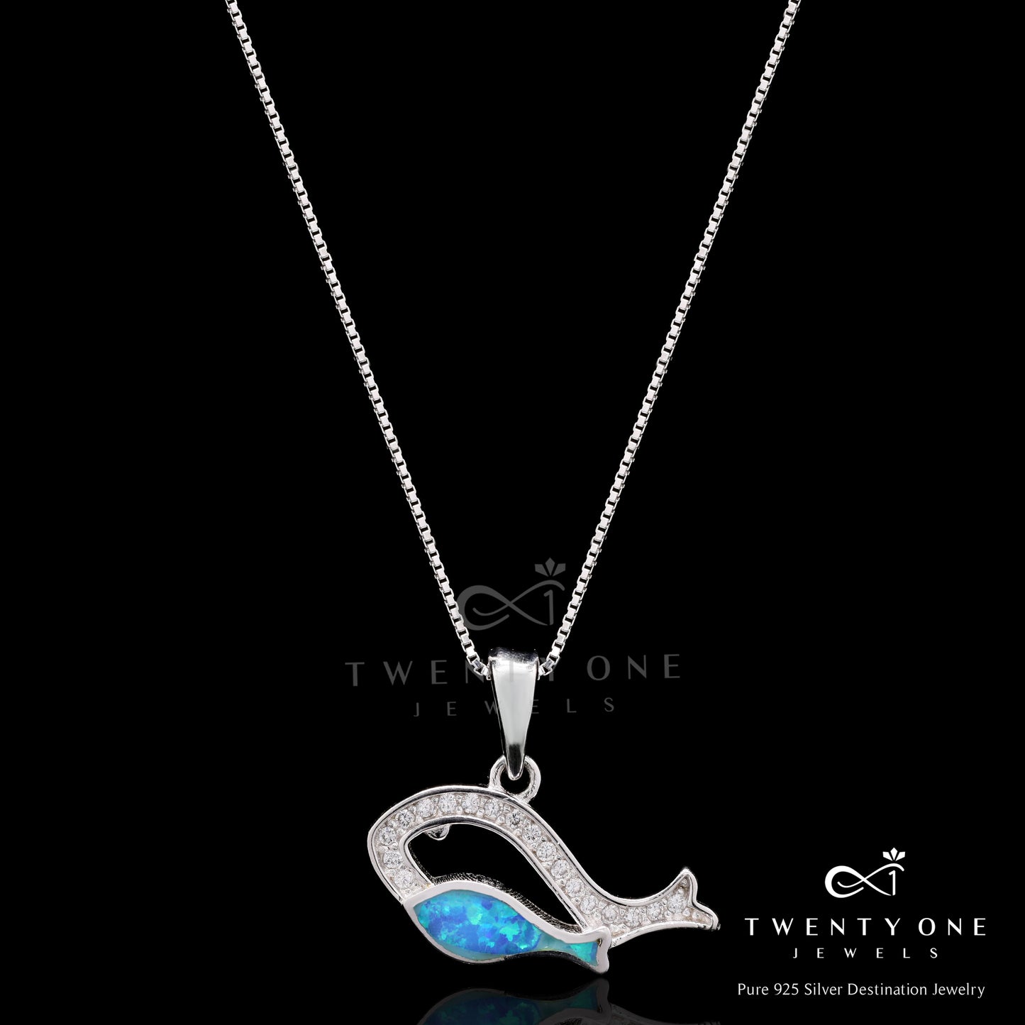 Pure 925 Silver Kids Fish Pendant with Chain on Pure 925 Silver