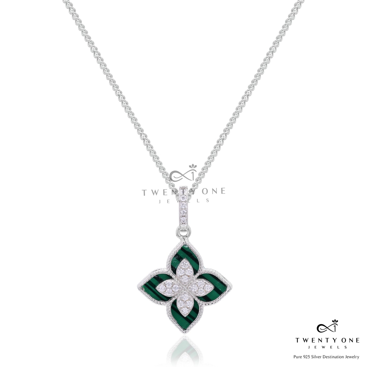 Premium Green Beauty Gina Pendant with Chain on Pure 925 Silver