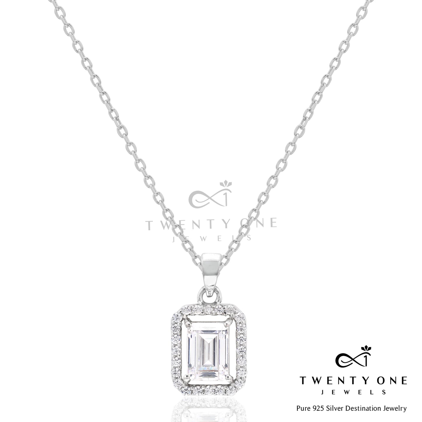 1.5 Carat Emerald Cut Solitaire Pendant With Chain On 925 Silver