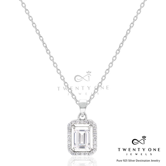 1.5 Carat Emerald Cut Solitaire Pendant With Chain On 925 Silver