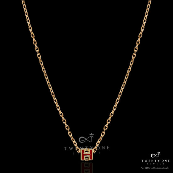 18k Gold Finish H Pendant with Chain on Pure 925 Silver
