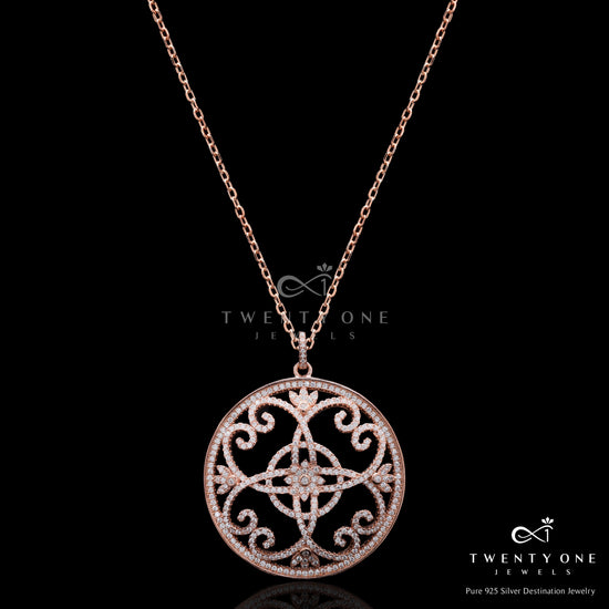 Rose Gold Finish Crysta Premium Pendant with Chain on Pure 925 Silver