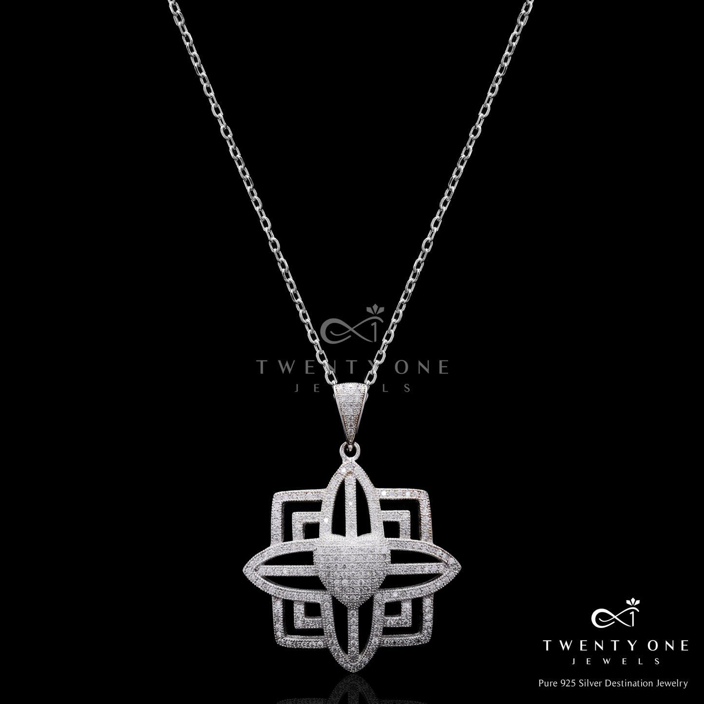 Premium Micro Setting Neptune Pendant with Chain on Pure 925 Silver