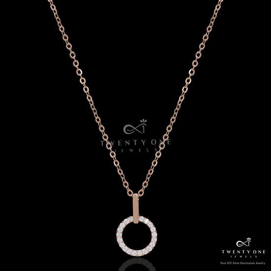 Rose Gold American Diamond Studded Gary Pendent with Chain on Pure 925 Silver