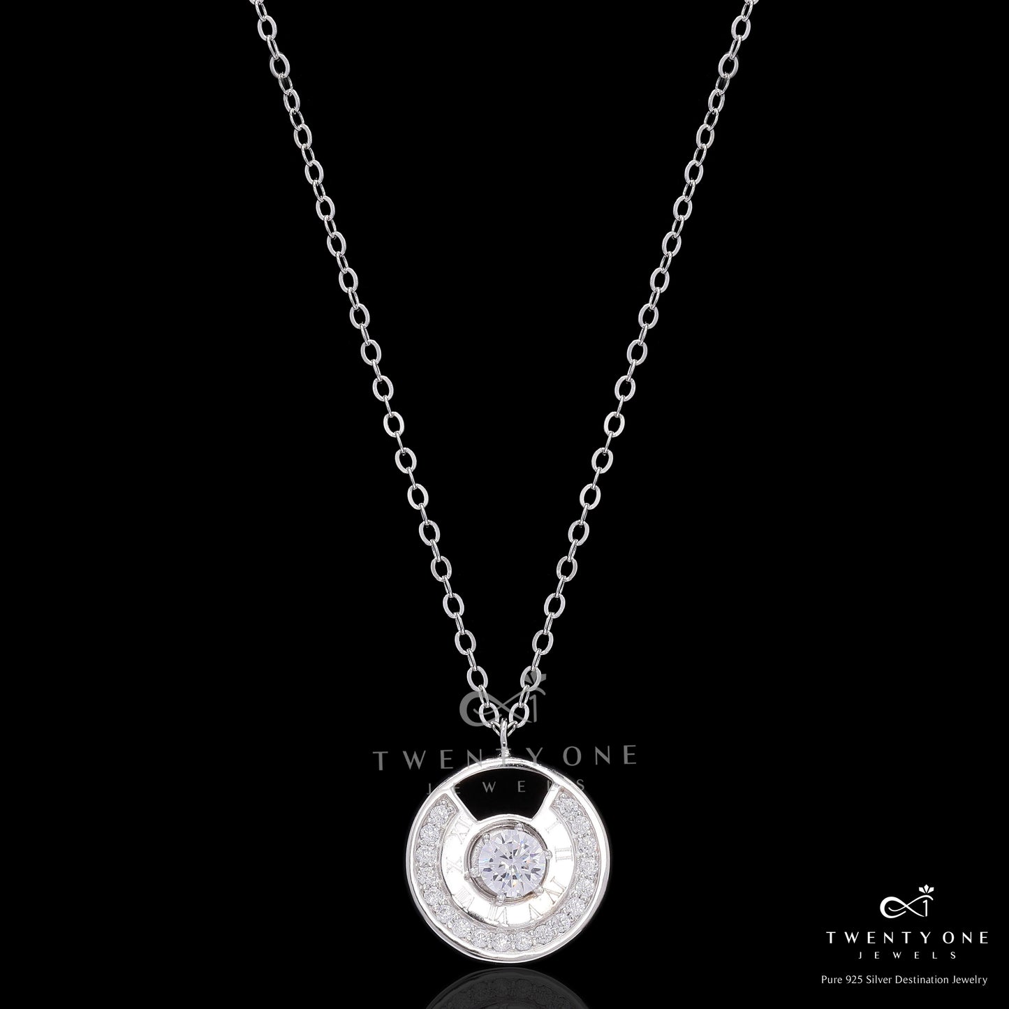 Vintage 925 Silver Solitaire Pendant With Chain