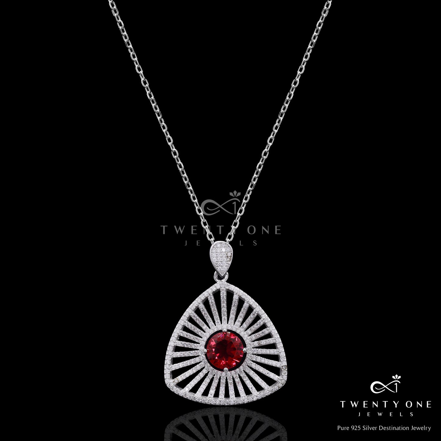 Premium Ruby Radiant Valour Pendant with Chain on Pure 925 Silver