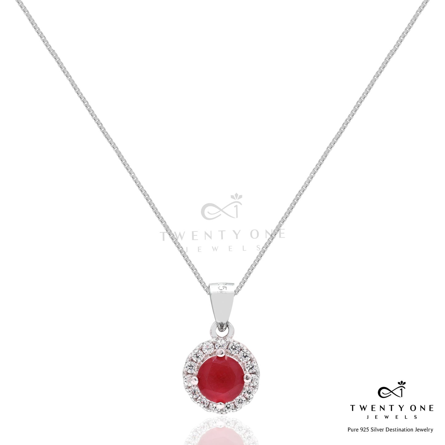 American Diamond Ruby Bruce Pendant Set on Pure 925 Silver