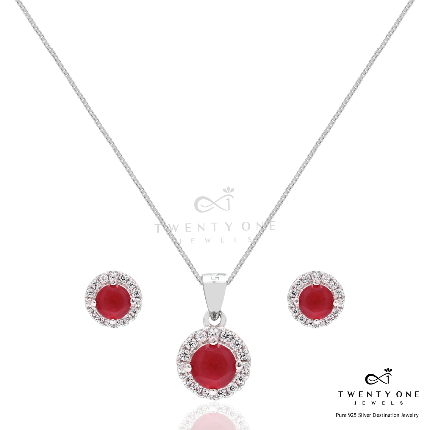 American Diamond Ruby Bruce Pendant Set on Pure 925 Silver