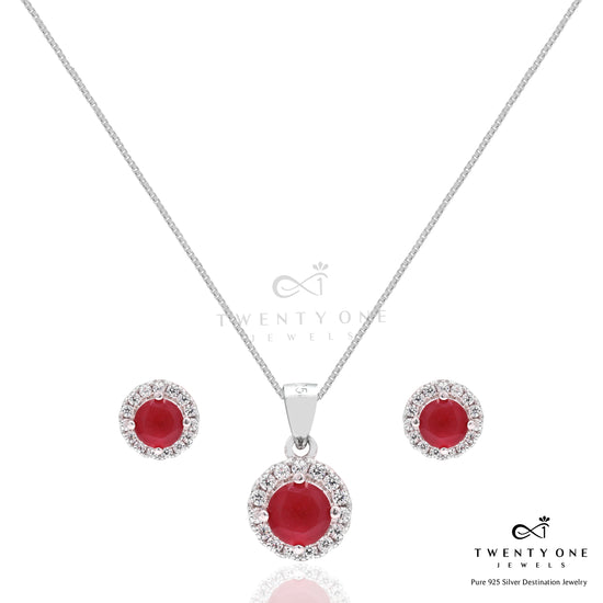 American Diamond Ruby Bruce Pendant Set on Pure 925 Silver