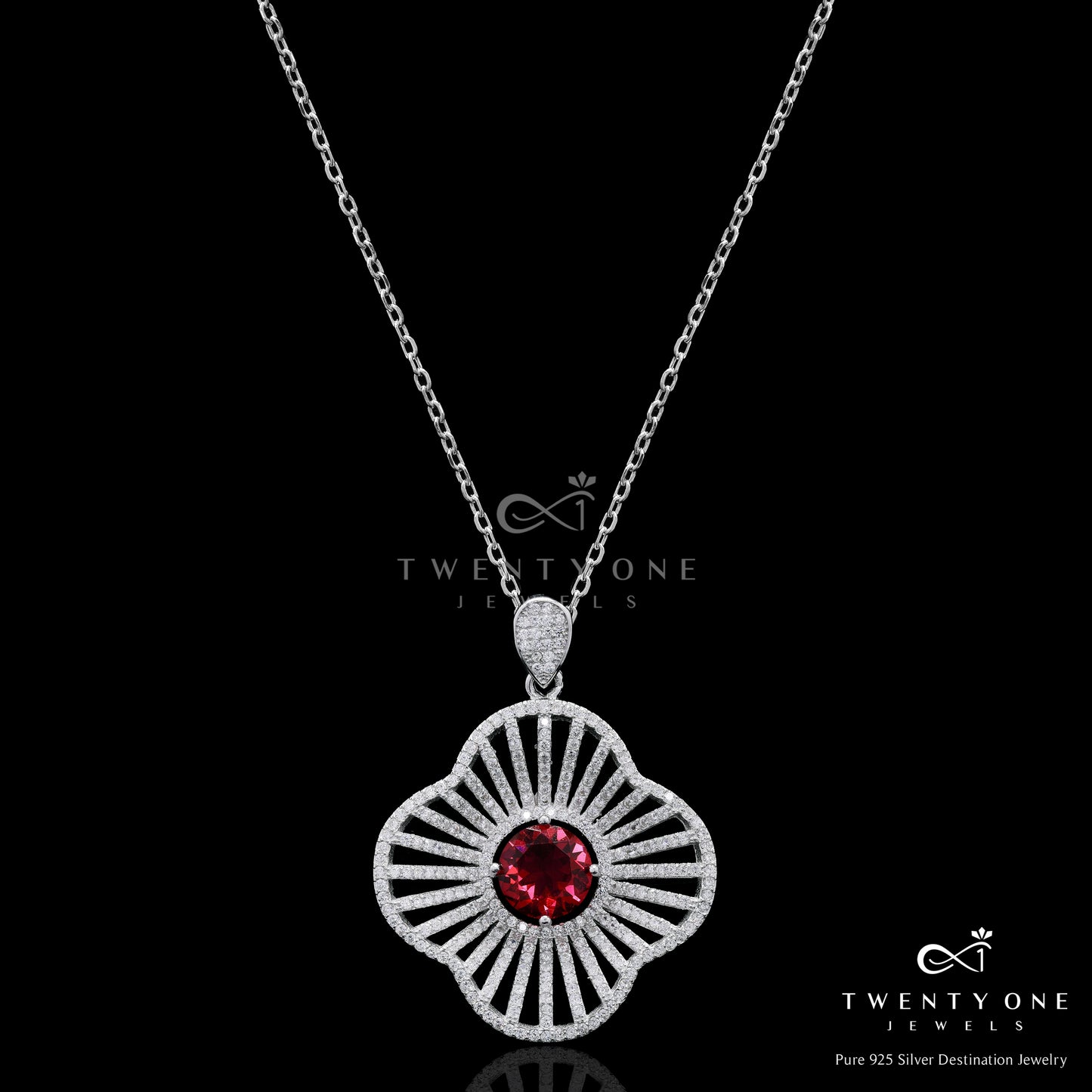 Premium Ruby Solitaire Felicia Pendant with Chain on Pure 925 Silver