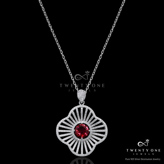 Premium Ruby Solitaire Felicia Pendant with Chain on Pure 925 Silver