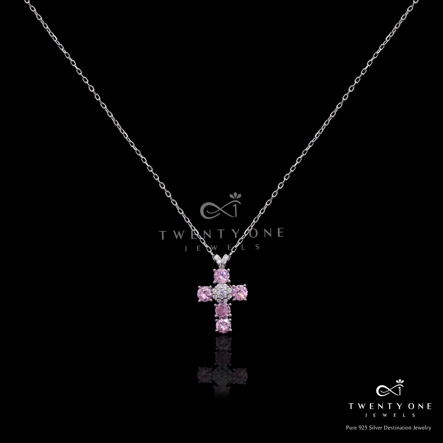 Pink Diamond Vella Cross Pendant with Chain on Pure 925 Silver