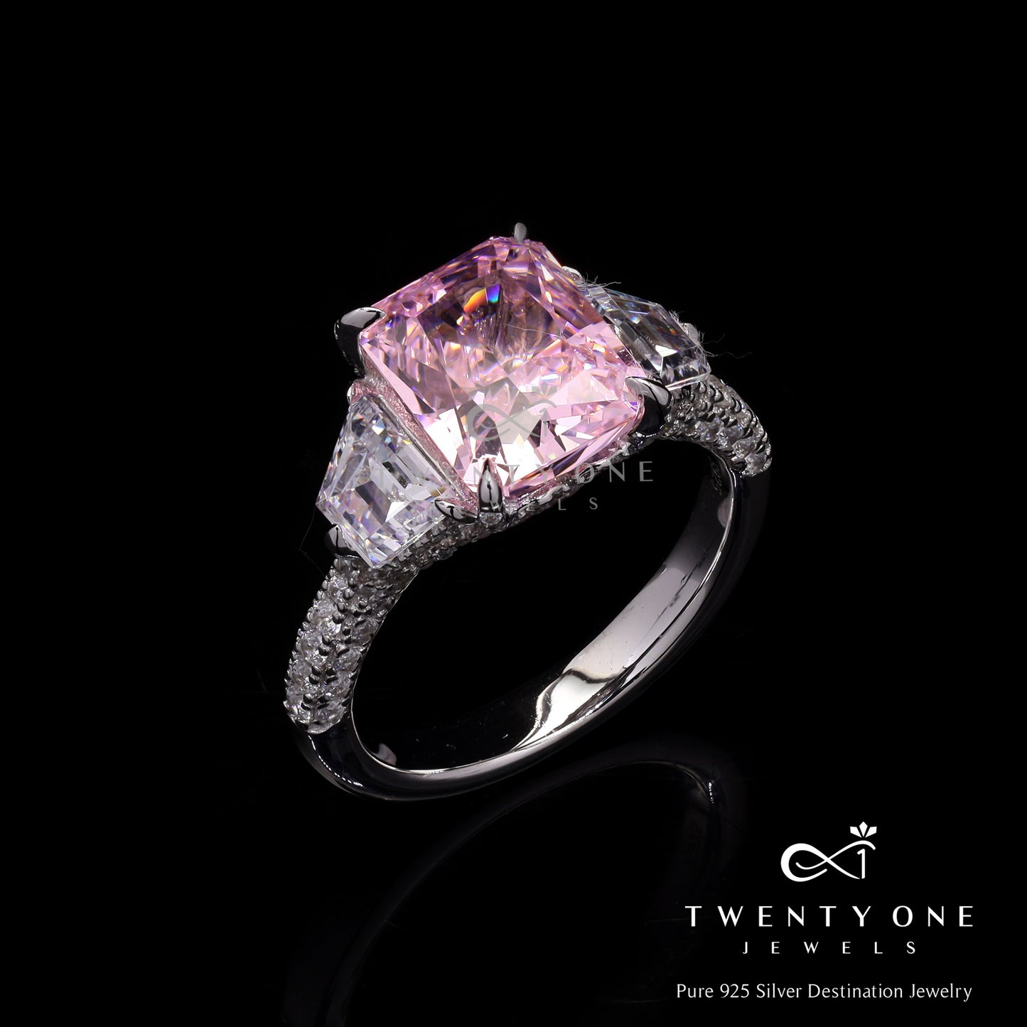 5 Carat Premium Pink Emerald Cut Diamond Dazzle Ring on Pure 925 Silver