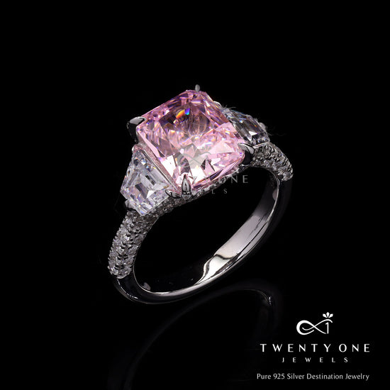 5 Carat Premium Pink Emerald Cut Diamond Dazzle Ring on Pure 925 Silver