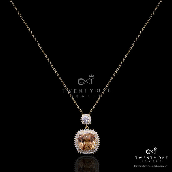 Premium American Diamond and Morganite Raya Pendant with Chain on Pure 925 Silver