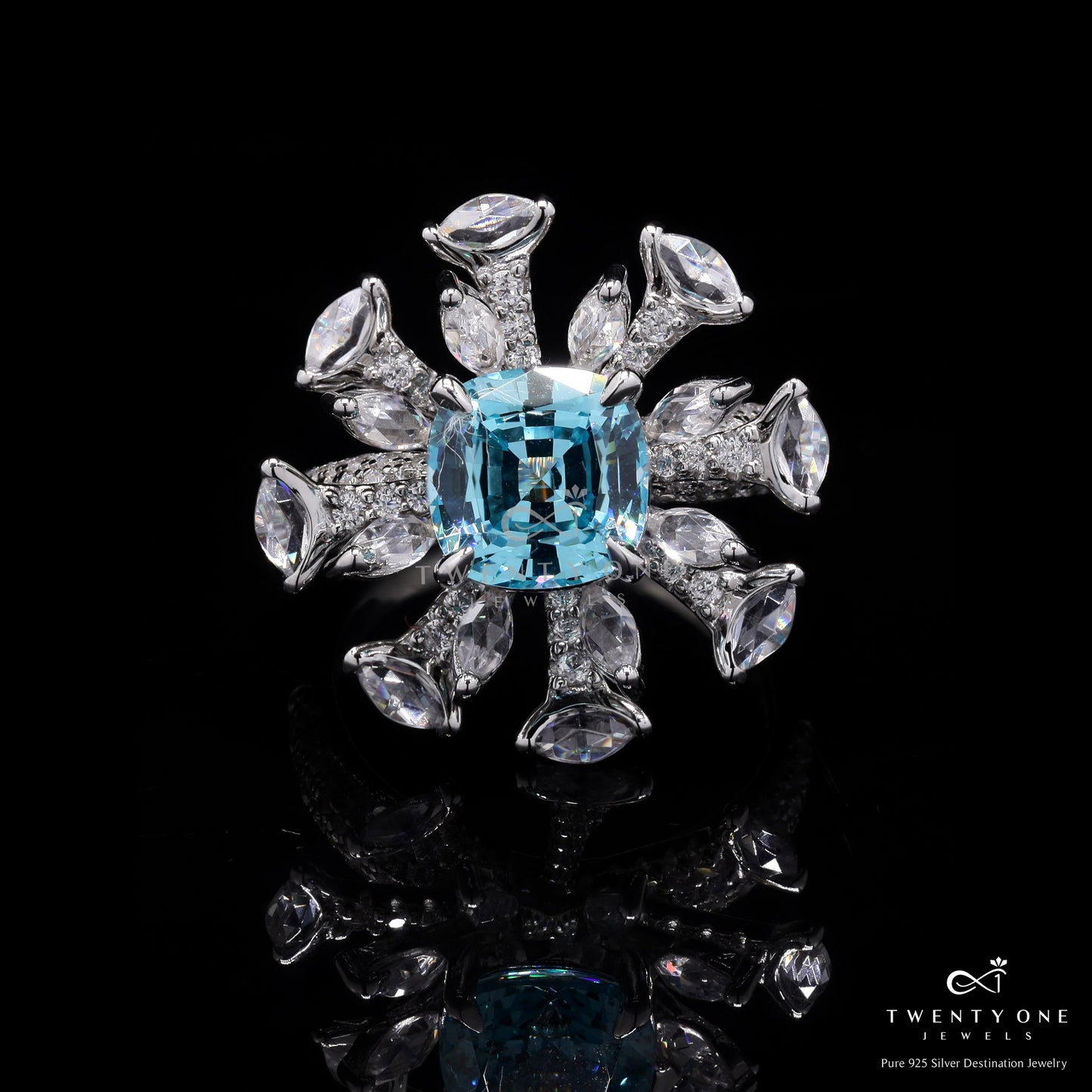 Premium Hydro Aquamarine and Marquise Diamond Mindi Ring