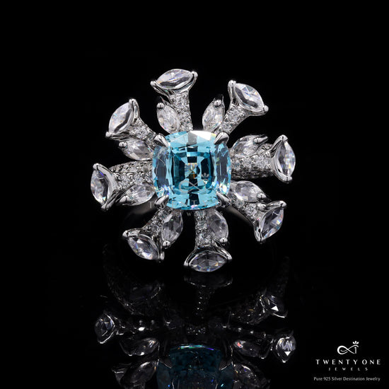 Premium Hydro Aquamarine and Marquise Diamond Mindi Ring