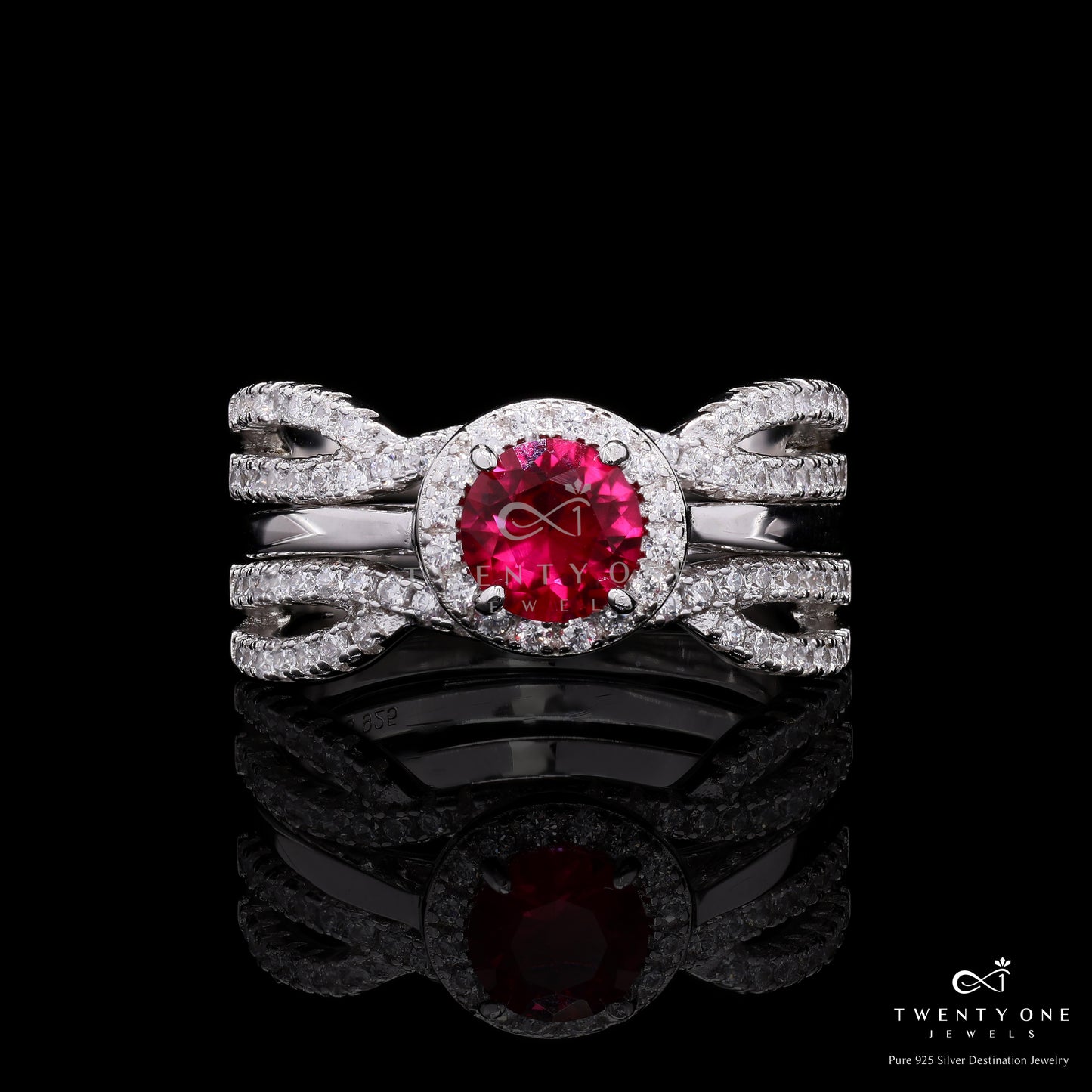 Red Ruby Detachable Rizen Solitaire Ring on 925 Silver