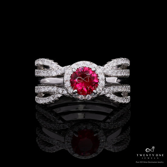 Red Ruby Detachable Rizen Solitaire Ring on 925 Silver