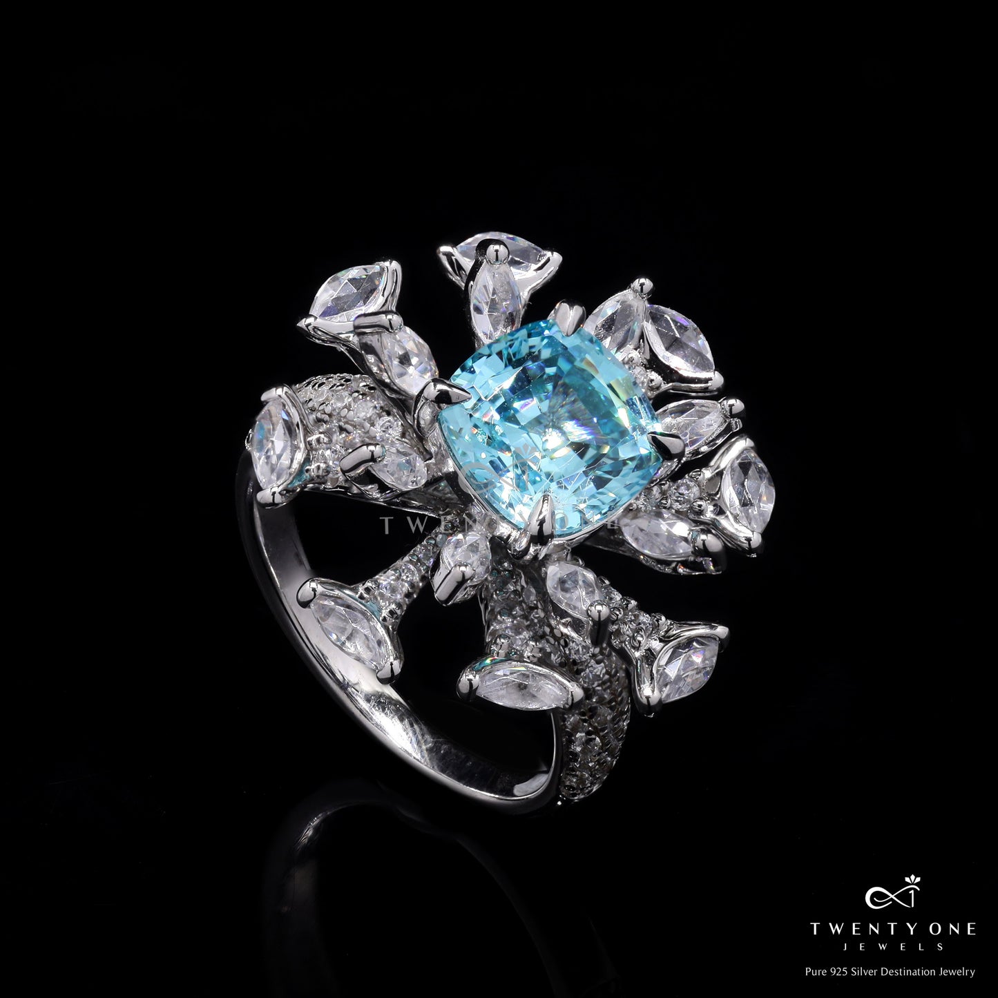 Premium Hydro Aquamarine and Marquise Diamond Mindi Ring