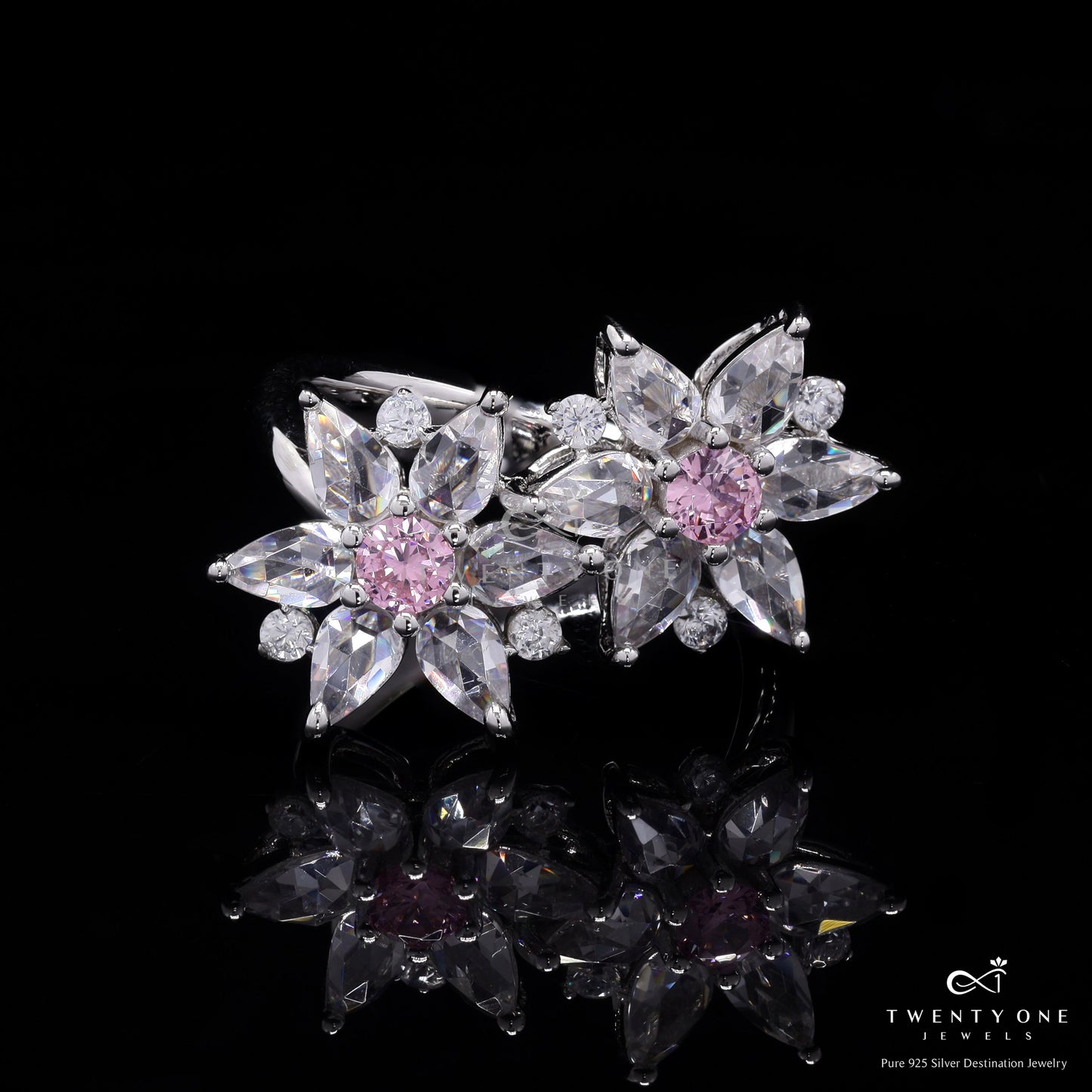 Premium Pink Diamond and Drop Solitaire Mars Ring on Pure 925 Silver