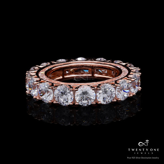 50 Pointer Solitaire Rose Gold Eternity Band Ring on Pure 925 Silver