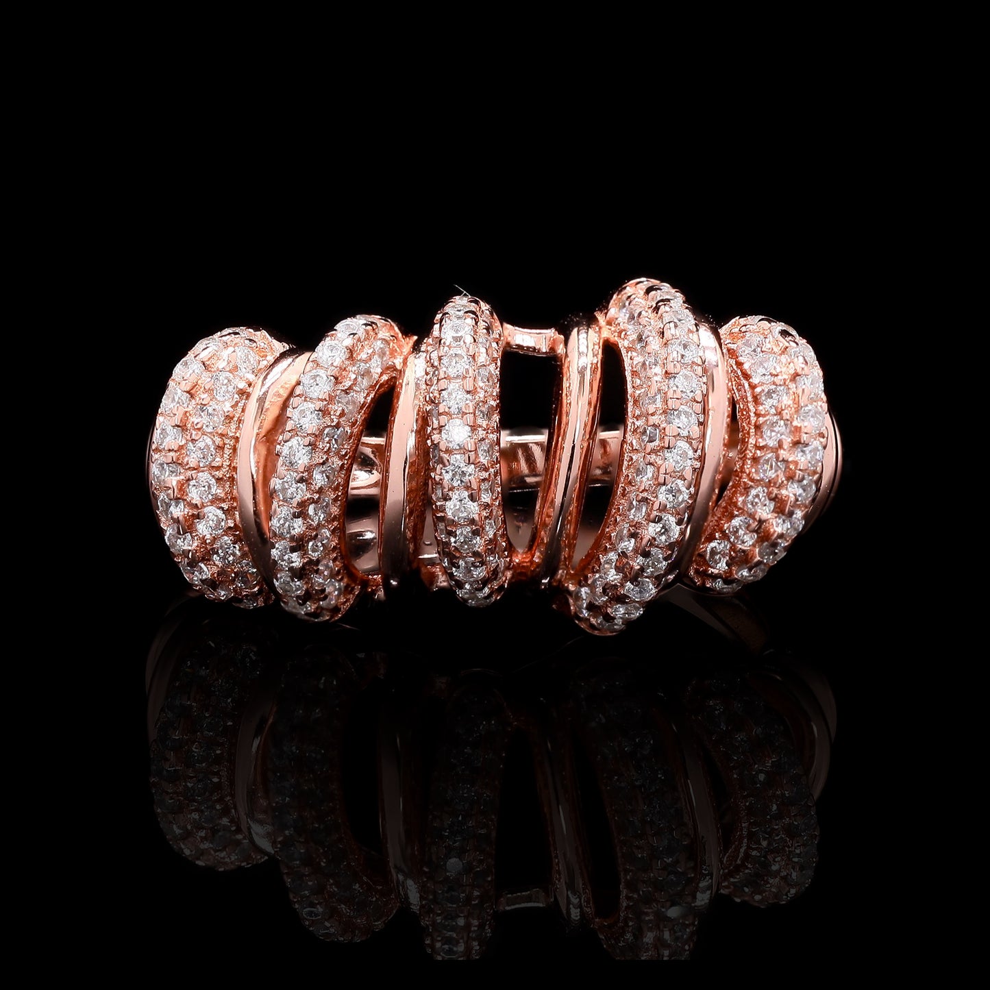Ultra Premium Rose Gold Finish Crispy Ring on Pure 925 Silver with American Diamonds