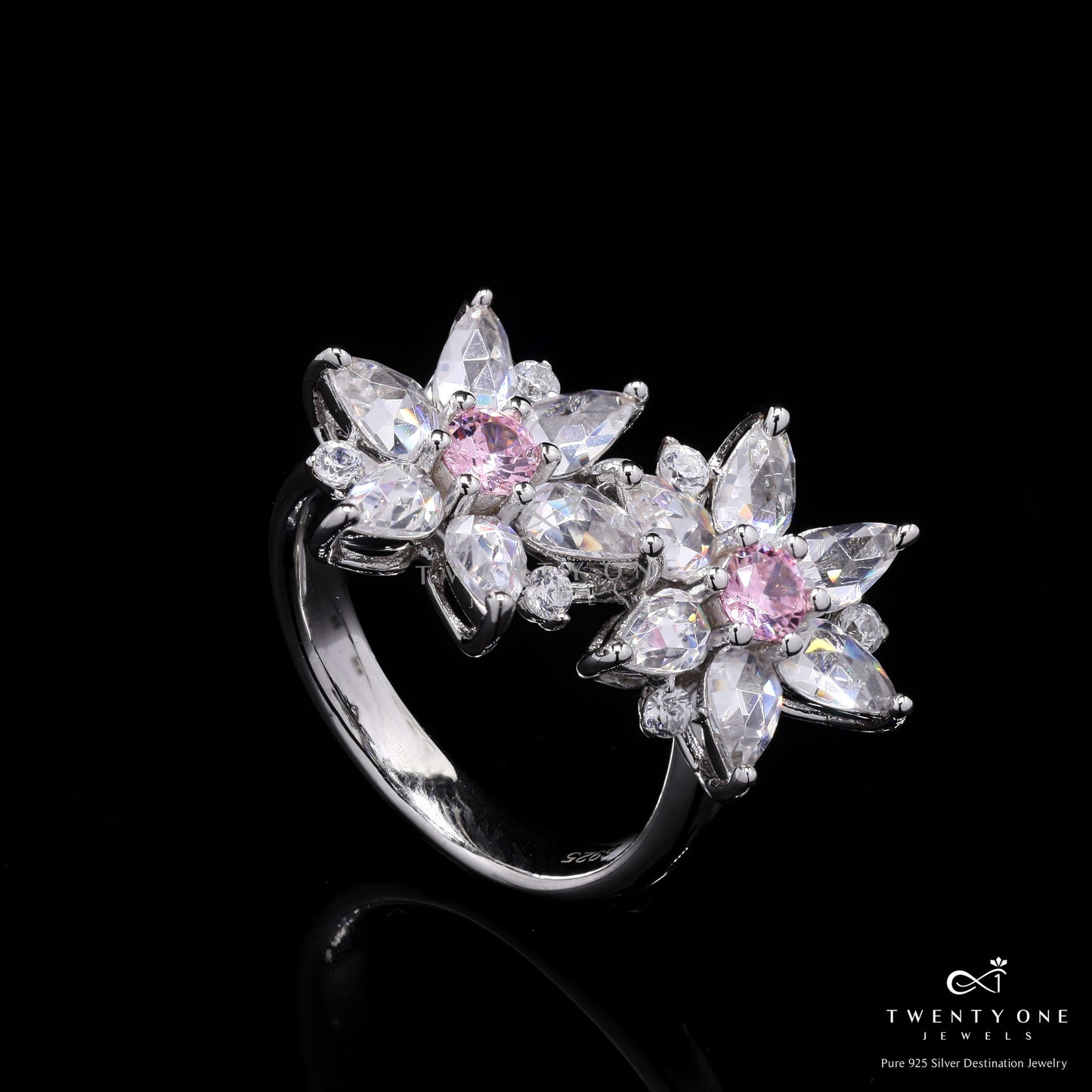 Premium Pink Diamond and Drop Solitaire Mars Ring on Pure 925 Silver