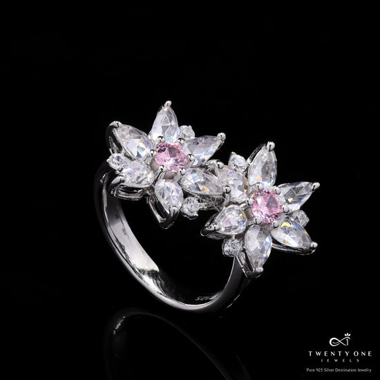 Premium Pink Diamond and Drop Solitaire Mars Ring on Pure 925 Silver